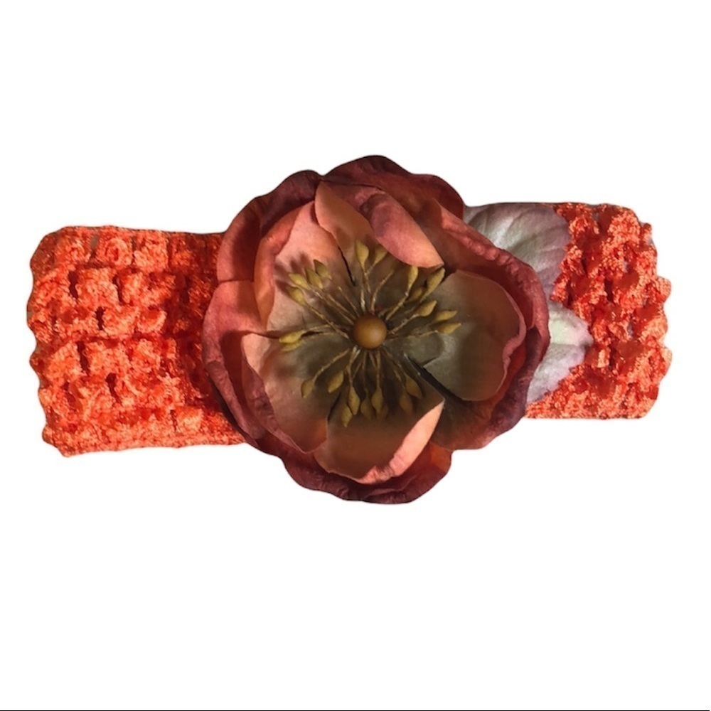 2/$15 Orange Crochet Stretch Headband Rustic Flower Detail Boho Hair Accessory